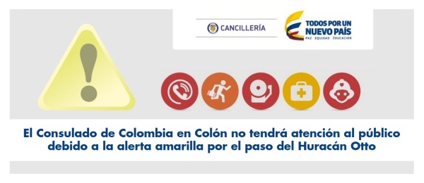 El Consulado de Colombia en Colón no tendrá atención al público debido a la alerta amarilla por paso del Huracán Otto