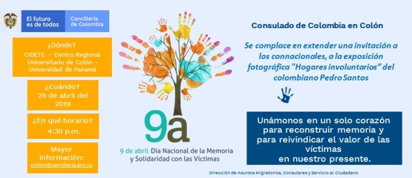 Consulado en Colón invita a la exposición fotográfica "Hogares involuntarios” con motivo del Día Nacional de la Memoria y la Solidaridad con las Víctimas