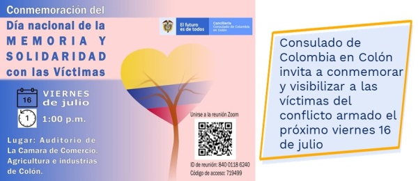 Consulado de Colombia en Colón invita a conmemorar y visibilizar a las víctimas del conflicto armado el próximo viernes